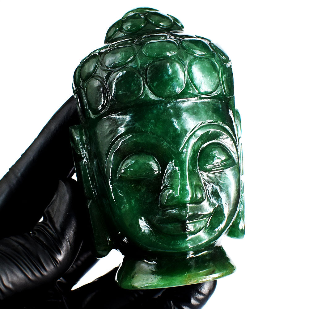 Excellent 2057.00 Cts Genuine Green Jade Hand Carved Crystal Gemstone Buddha Head Carving