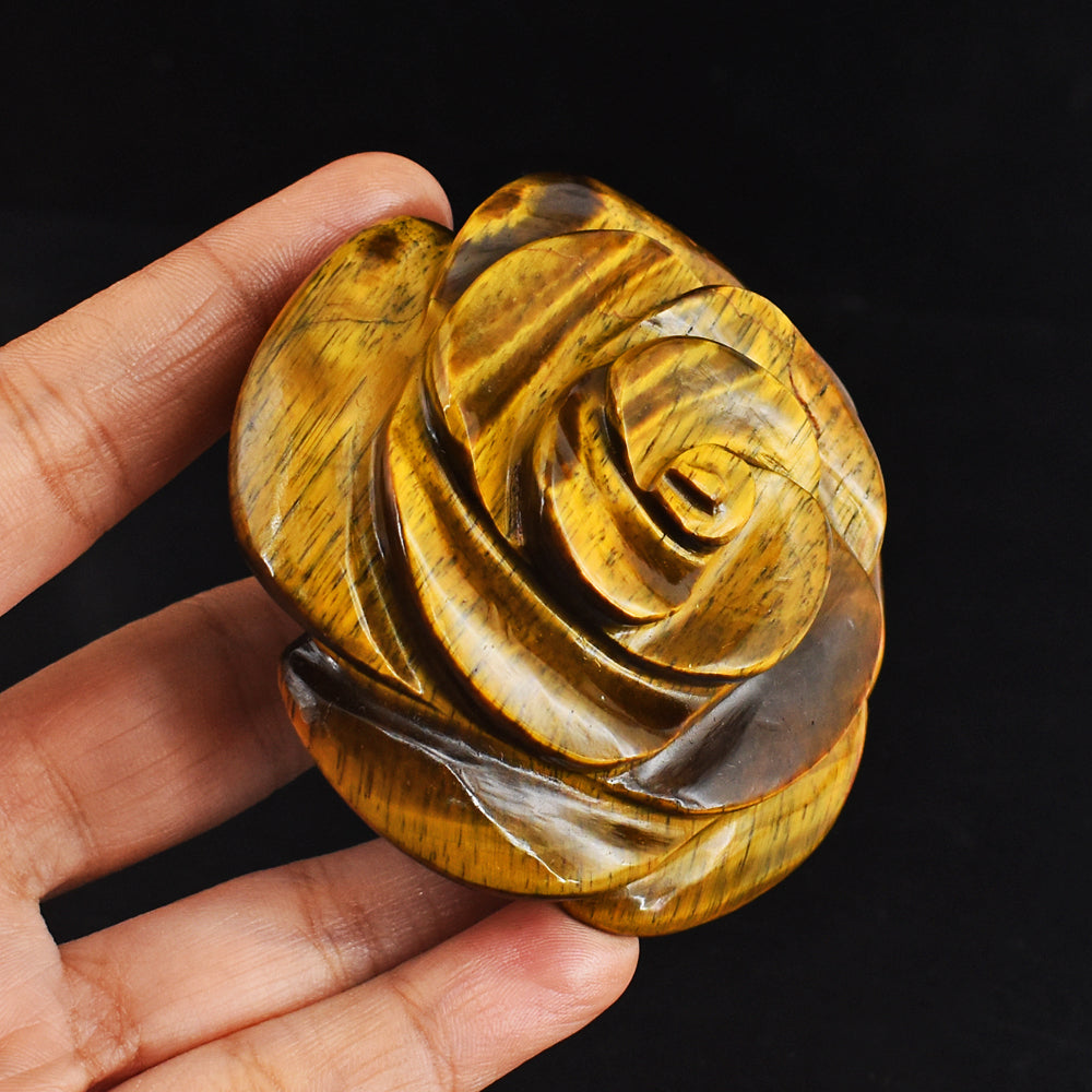 Artisian 866.00 Cts Genuine Golden Tiger  Eye  Hand Carved Crystal  Rose  Gemstone  Carving