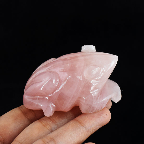 Natural 586.00 Carats Genuine Pink Rose Quartz Hand Carved Crystal Gemstone Carving Frog