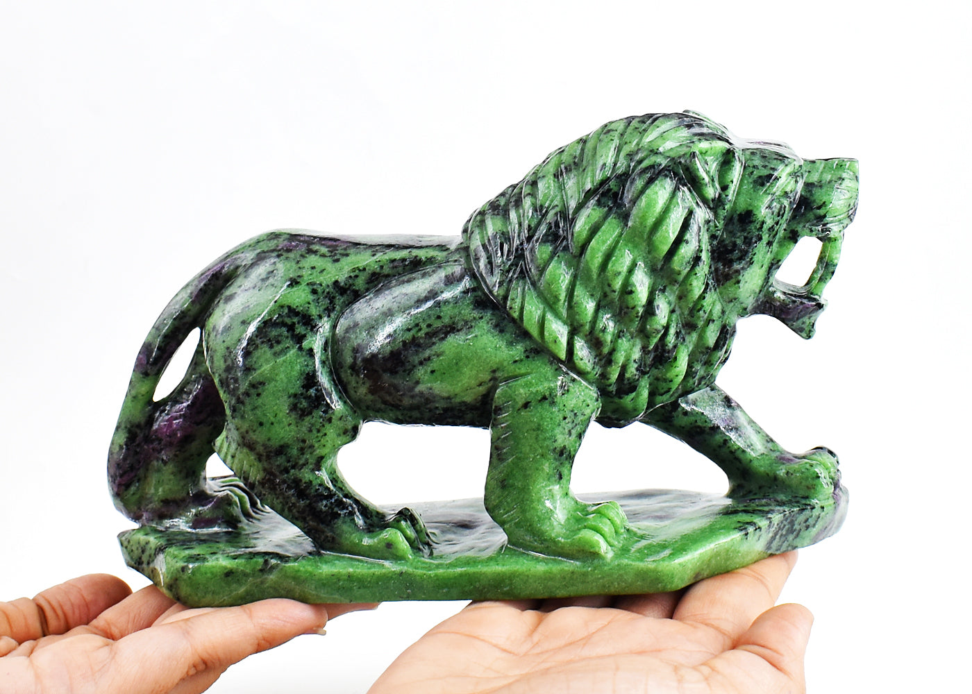 Exclusive  8295.00 Carats  Genuine  Ruby Zoisite Hand Carved  Crystal Gemstone Carving Lion