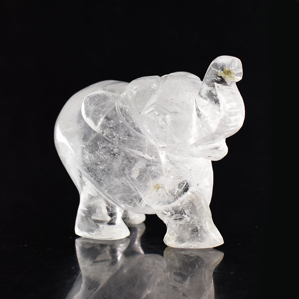 Genuine  799.00  Cts  Exclusive  White Quartz  Hand Carved  Crystal Gemstone Carving Elephant