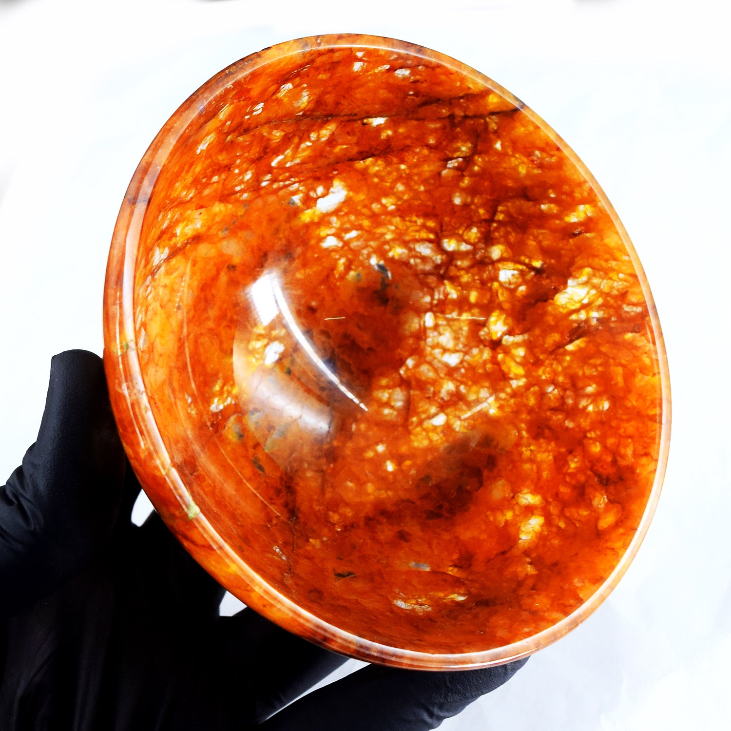 Majestic 811.00 Carats Genuine Fire Agate Hand Carved Crystal Gemstone Carving Big Bowl