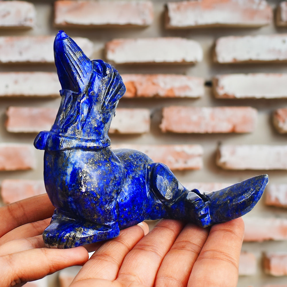 Craftsmen 1501.00 Cts Genuine Blue Lapis Lazuli Hand Carved Crystal Gemstone Dog Carving