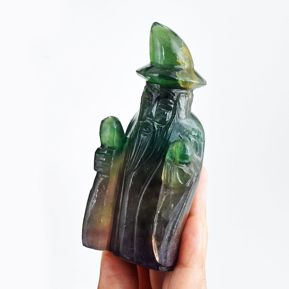 Exclusive 1332.00 Cts Carats Multicolor Fluorite Hand Carved Crystal Gemstone Wizard Carving