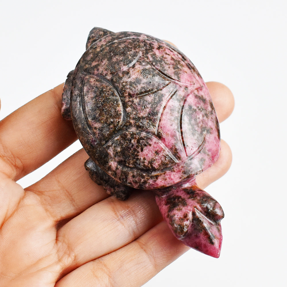 Stunning 596.00 Carats  Genuine Rhodonite Hand Carved  Crystal  Gemstone Turtle Carving