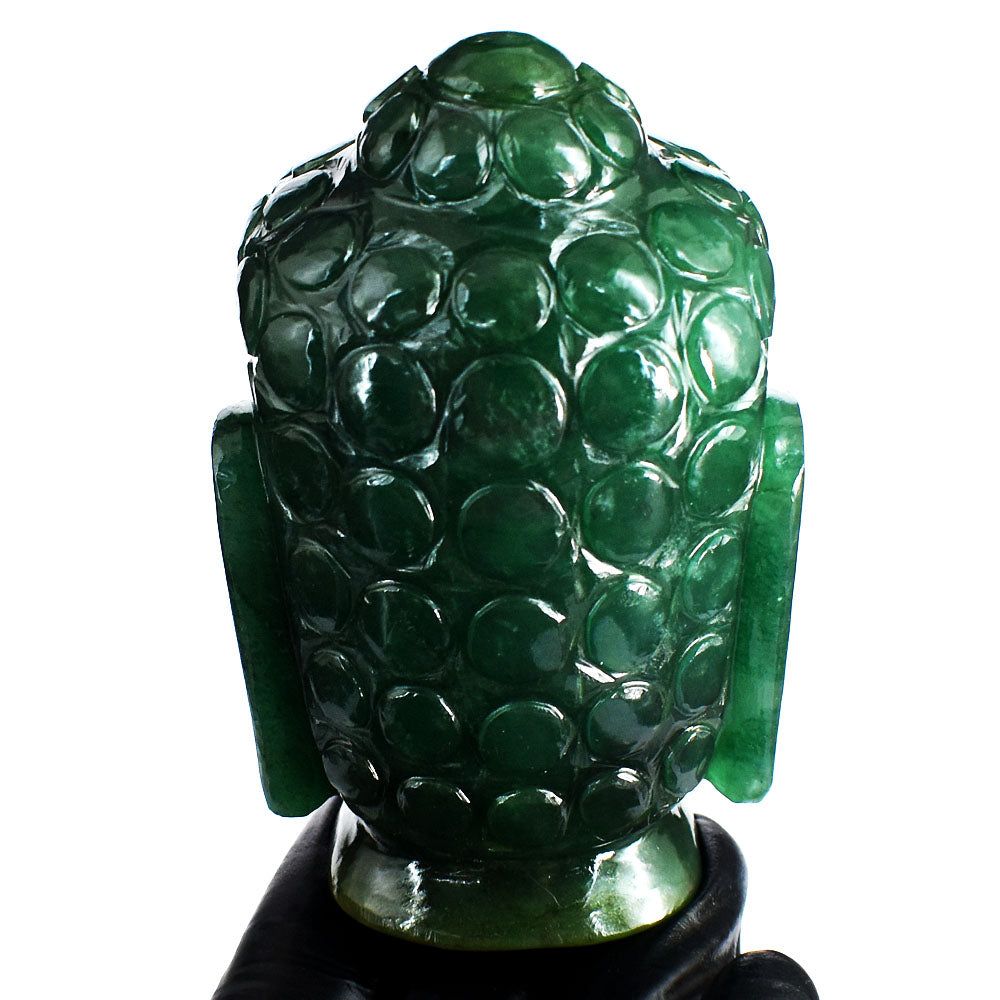 Excellent 2057.00 Cts Genuine Green Jade Hand Carved Crystal Gemstone Buddha Head Carving