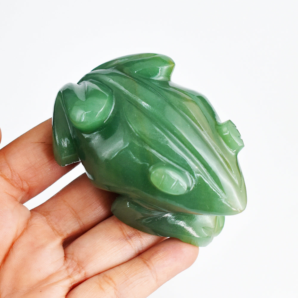 Exclusive 982.00 Cts Genuine Green Aventurine Hand Carved Crystal Gemstone Carving Frog