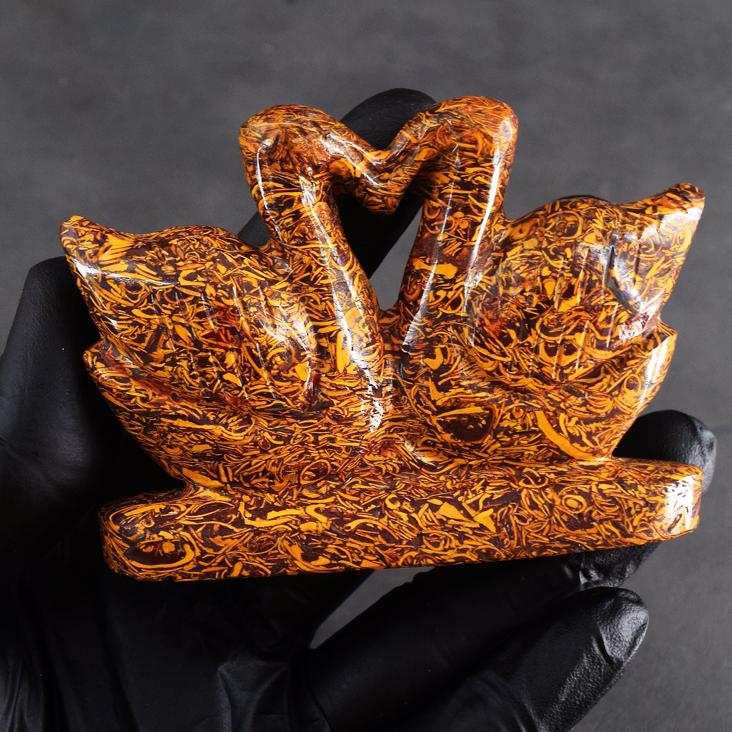 Outstanding 695.00 Cts Genuine Golden Art Jasper Hand Carved Premium Love Swan Pair