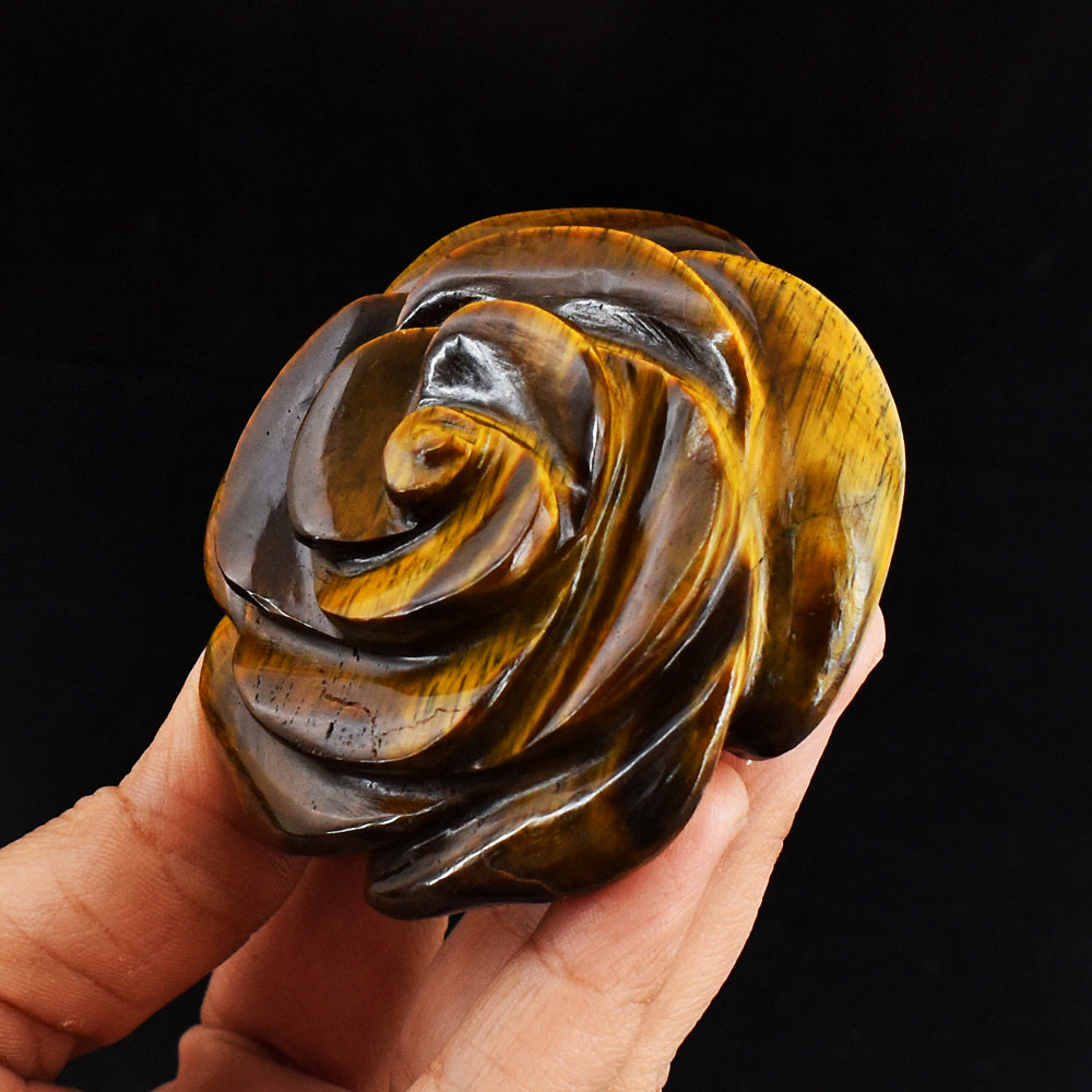 Artisian 866.00 Cts Genuine Golden Tiger  Eye  Hand Carved Crystal  Rose  Gemstone  Carving