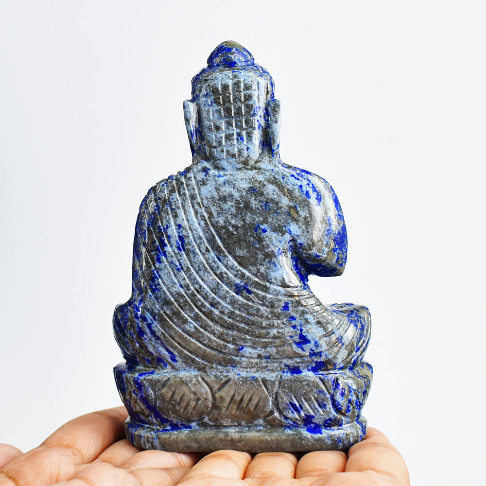 Exclusive 1963.00 Cts  Genuine Blue Lapis Lazuli Hand Carved Lord Buddha Gemstone Statue