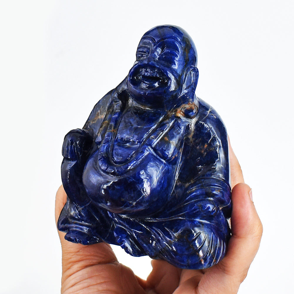 Awesome 2080.00 Cts Genuine Sodalite Hand Carved Crystal Gemstone Carving Laughing Buddha