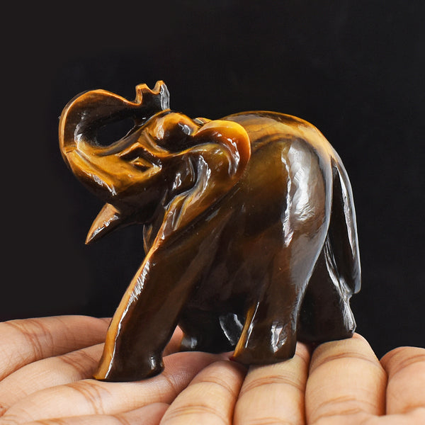 Artisian 673.00  Cts Tiger Eye Hand Carved Genuine Crystal Gemstone Carving Elephant