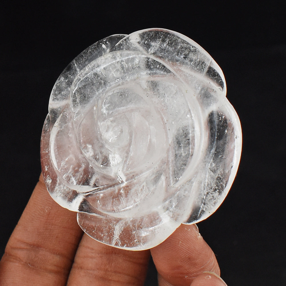 Artisian 257.00 Cts Genuine  White  Quartz Hand Carved Crystal Rose Flower Carving Gemstone