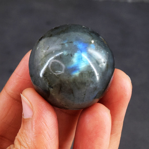 Exclusive 219.00 Cts Genuine Blue Flash Labradorite Healing Crystal Specimen Premium Sphere