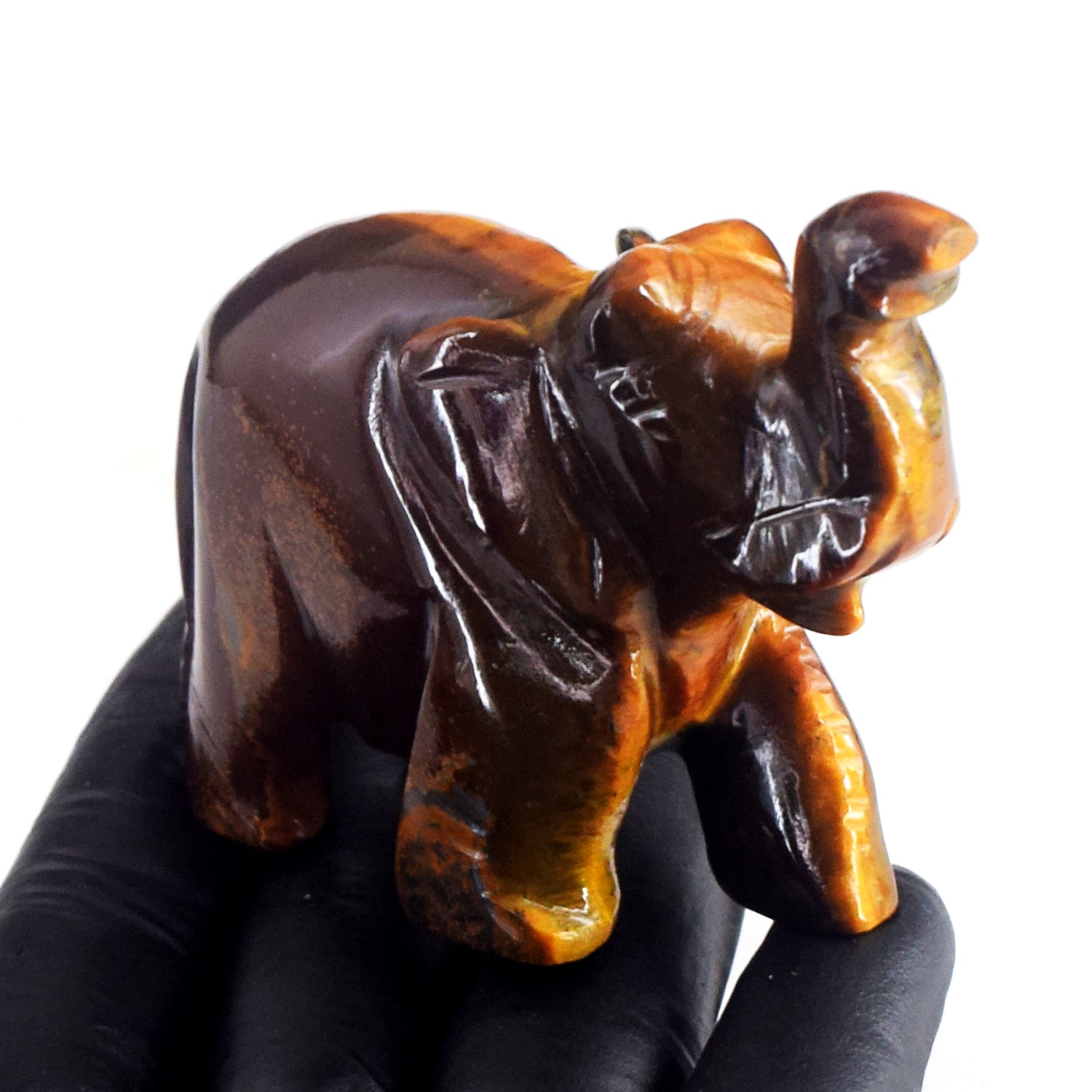 Natural 555.00 Cts Genuine Tiger Eye Premium Carved Elephant Crystal