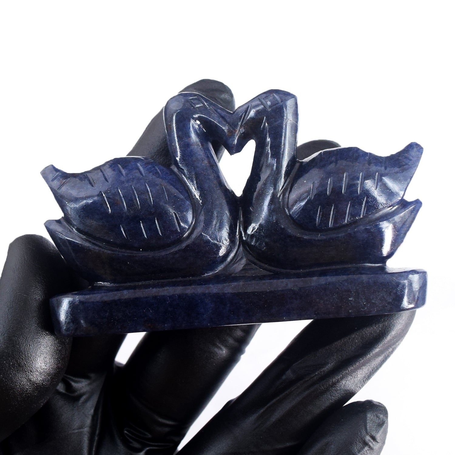 Natural 476.00 Cts Genuine Blue Iolite Carved Premium Love Swan Pair