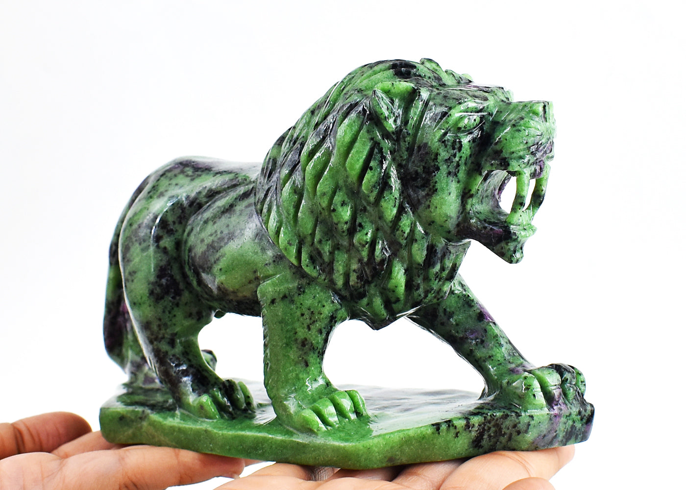 Exclusive  8295.00 Carats  Genuine  Ruby Zoisite Hand Carved  Crystal Gemstone Carving Lion