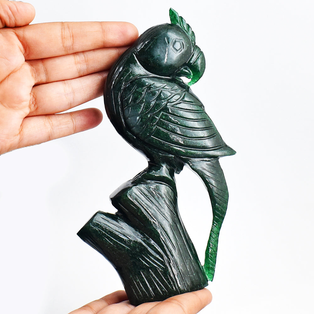 Designed 2170.00 Carats Genuine Green Jade Hand Carved Crystal Parrot Gemstone  Carving