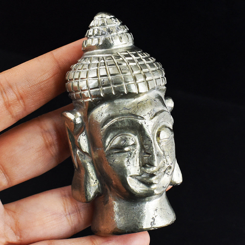 Gorgeous 1259.00 Cts Genuine Pyrite Hand Carved Crystal Gemstone Lord Buddha Head Carving