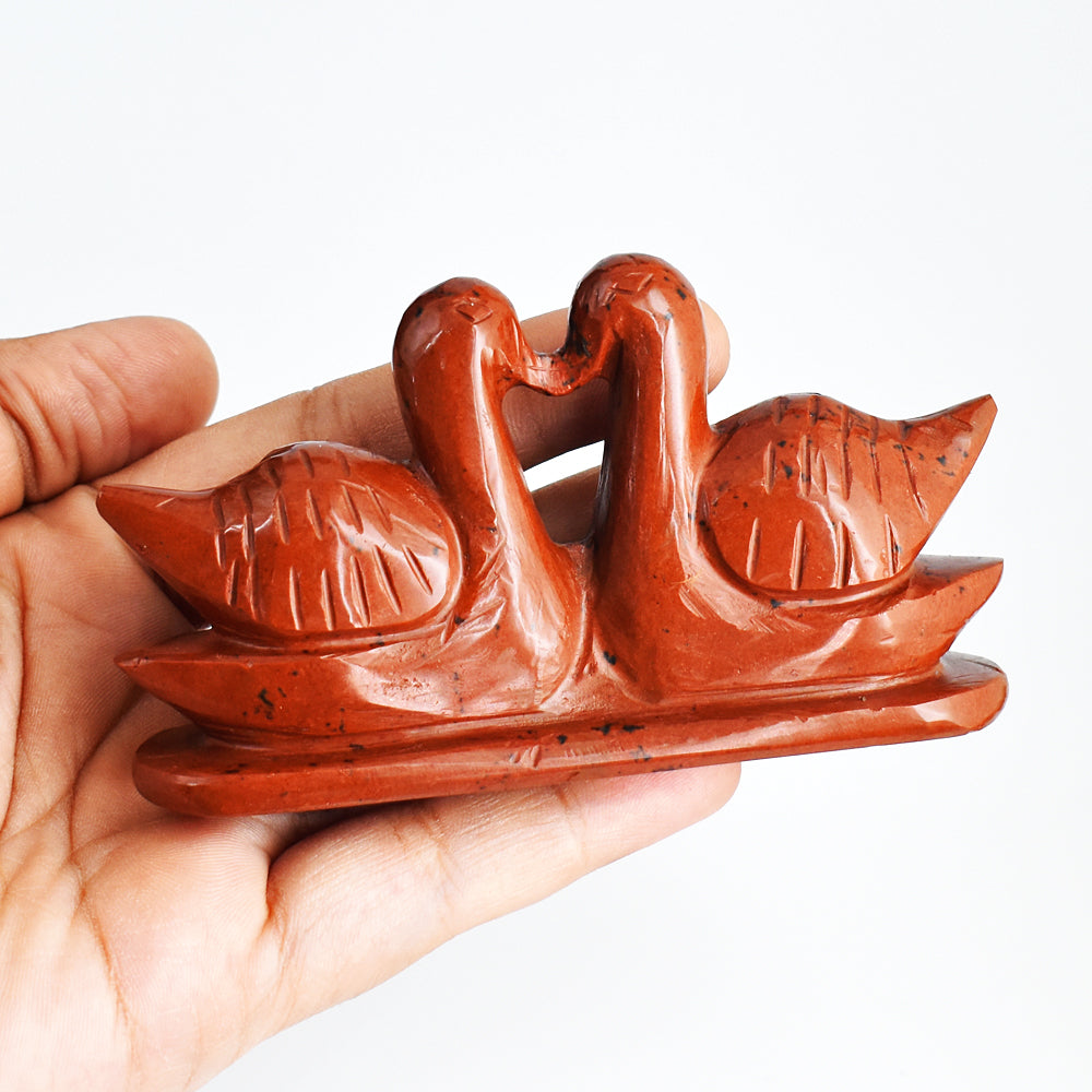 Artisian  685.00  Cts  Genuine Mahogany Jasper  Hand Carved Crystal  Swan  Pair  Gemstone Carving