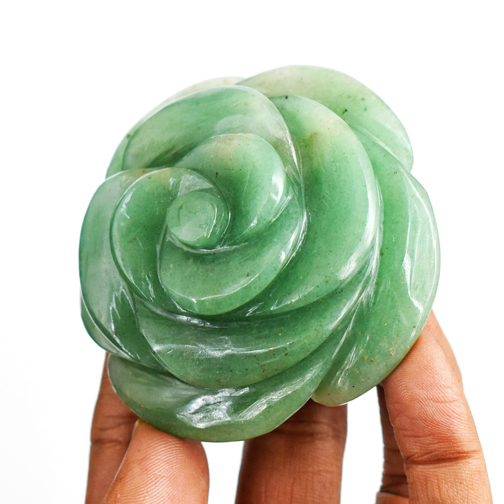 Beautiful  781.00  Carats Green Aventurine Hand  Carved Rose Flower  Gemstone Carving