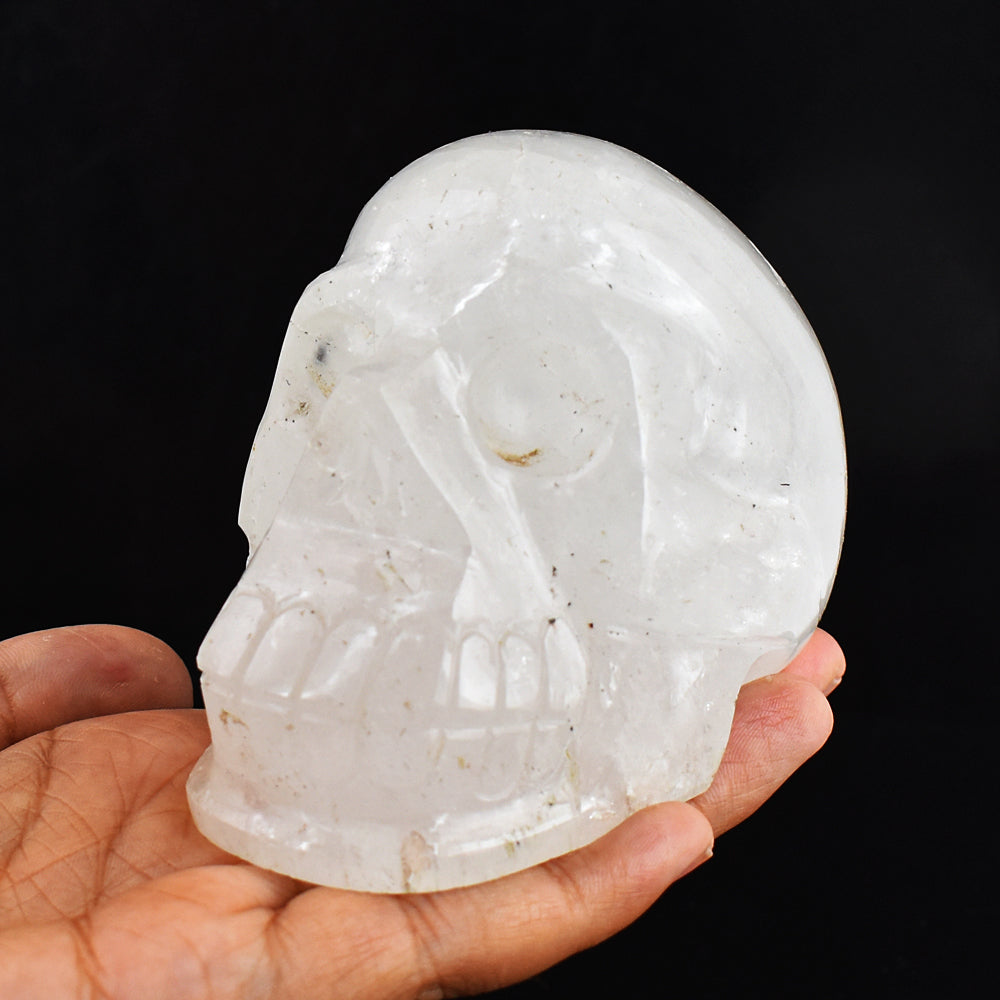 Natural 2346.00 Carats Genuine White Quartz Hand Carved Crystal Gemstone Skull  Carving l