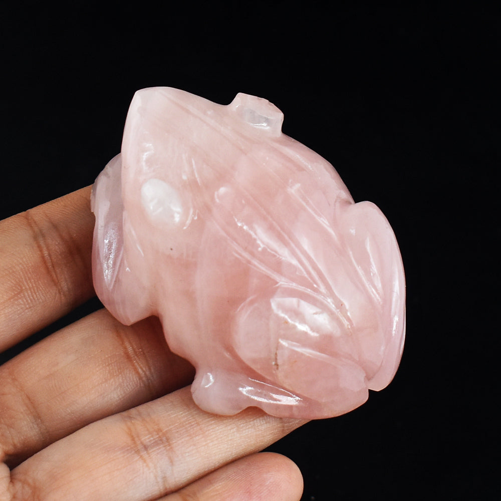 Natural 586.00 Carats Genuine Pink Rose Quartz Hand Carved Crystal Gemstone Carving Frog