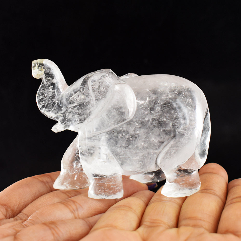 Genuine  799.00  Cts  Exclusive  White Quartz  Hand Carved  Crystal Gemstone Carving Elephant