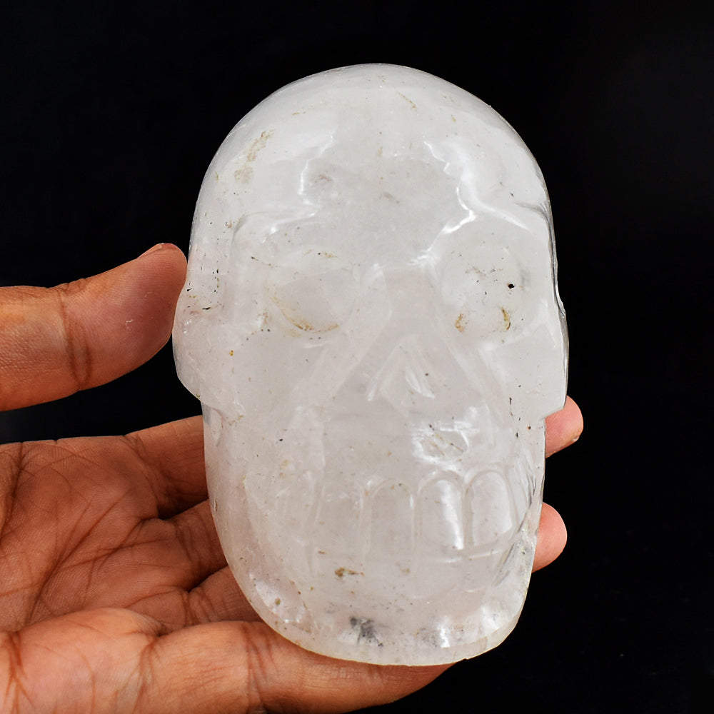 Natural 2346.00 Carats Genuine White Quartz Hand Carved Crystal Gemstone Skull  Carving l