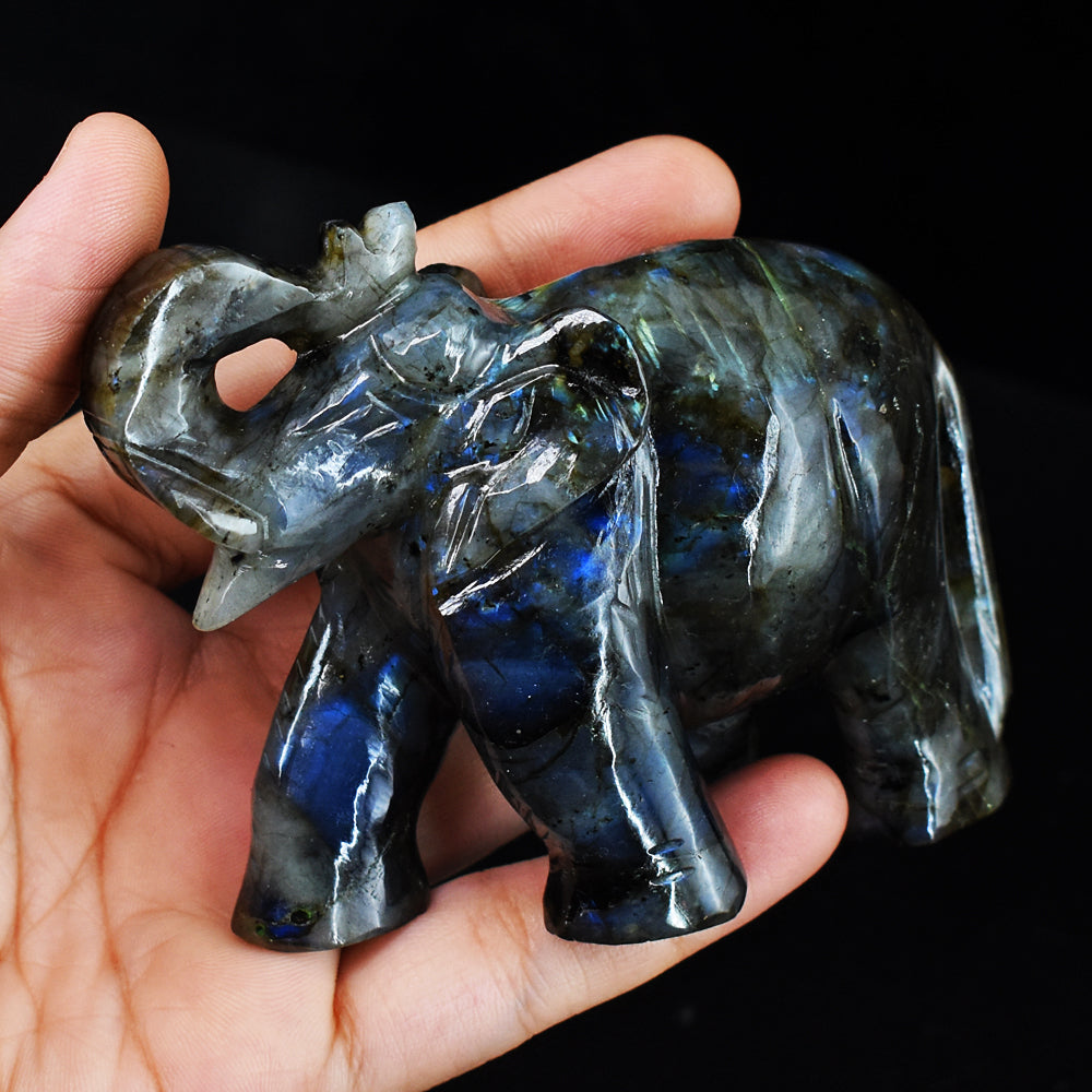 Blue Flash  Labradorite  1185.00 Cts Genuine  Hand Carved  Crystal Gemstone Carving Elephant