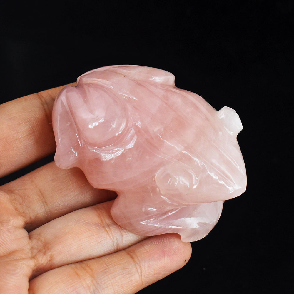 Natural 586.00 Carats Genuine Pink Rose Quartz Hand Carved Crystal Gemstone Carving Frog