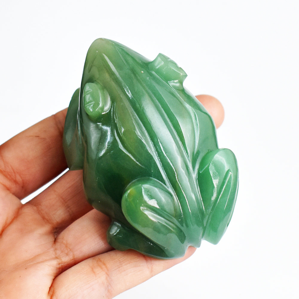 Exclusive 982.00 Cts Genuine Green Aventurine Hand Carved Crystal Gemstone Carving Frog