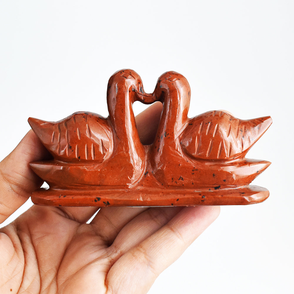 Artisian  685.00  Cts  Genuine Mahogany Jasper  Hand Carved Crystal  Swan  Pair  Gemstone Carving