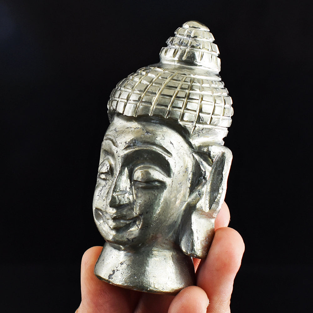 Gorgeous 1259.00 Cts Genuine Pyrite Hand Carved Crystal Gemstone Lord Buddha Head Carving