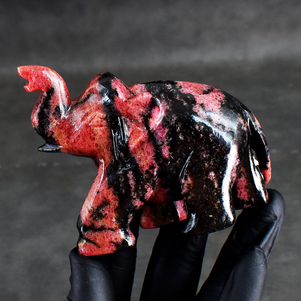 Amazing 1120.00 Cts Genuine Pink Rhodonite Hand Carved Crystal Gemstone Elephant Carving