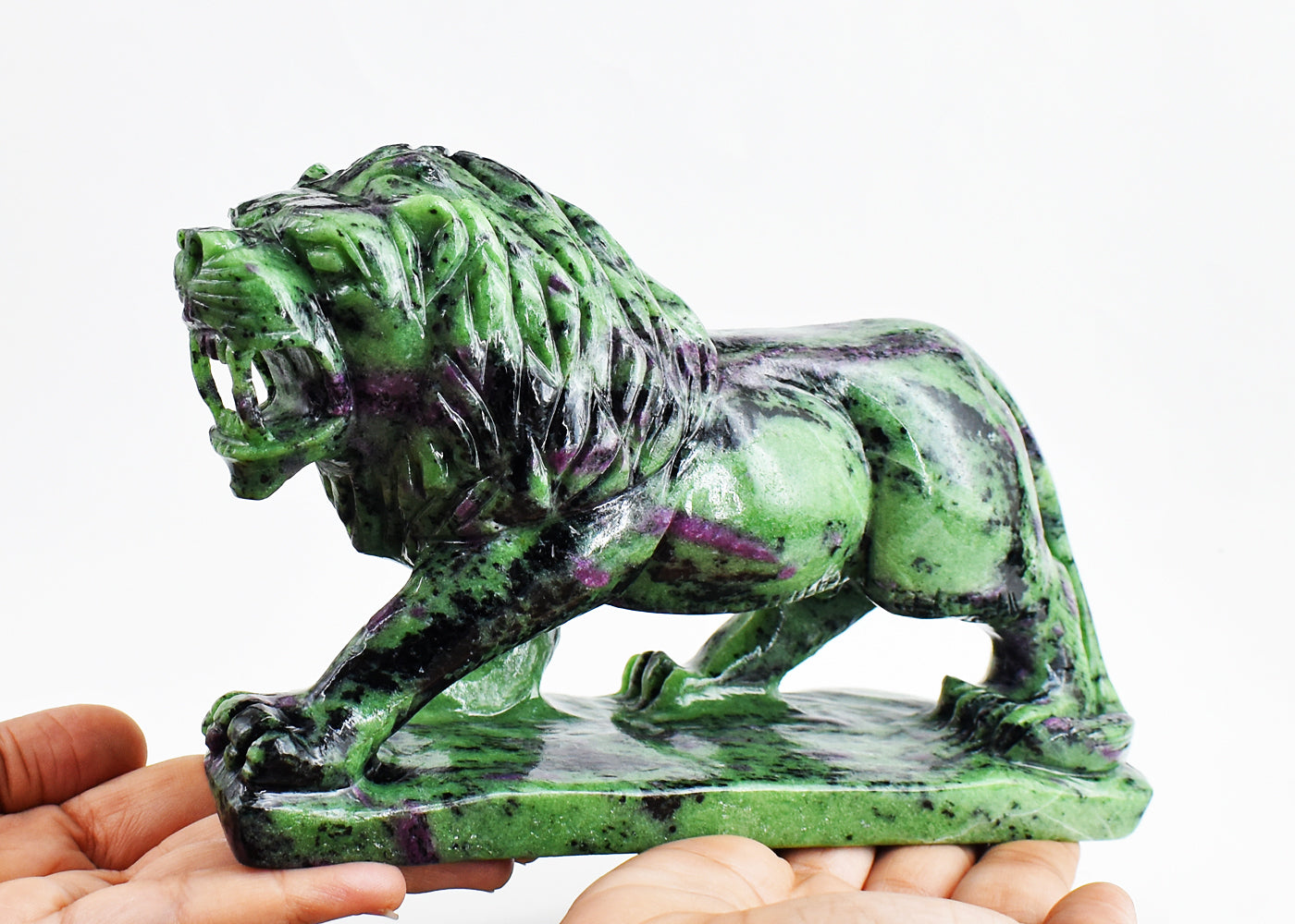 Exclusive  8295.00 Carats  Genuine  Ruby Zoisite Hand Carved  Crystal Gemstone Carving Lion