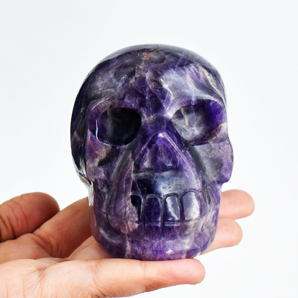 Exclusive 2080.00 Carats Genuine Amethyst Hand Carved  Crystal Gemstone Skull Carving