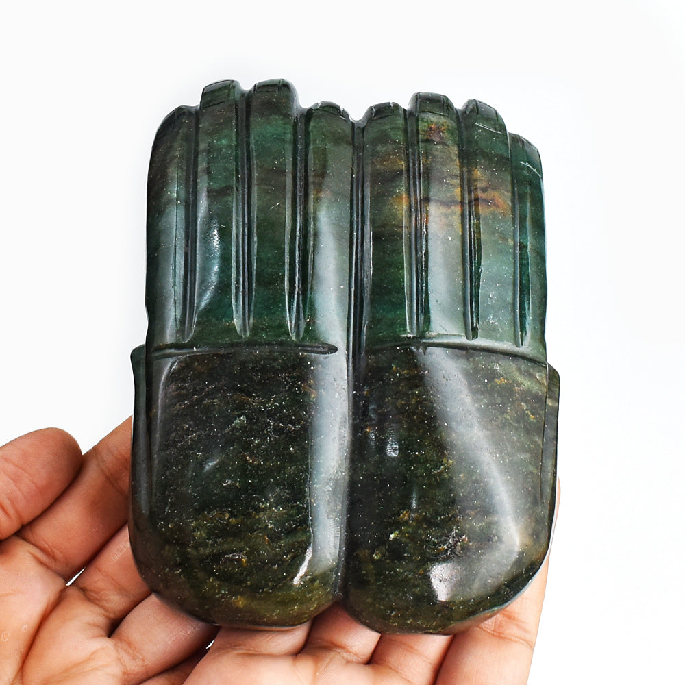 Exclusive 3430.00 Cts Genuine Green Jade Hand Carved Crystal Gemstone Carving Praying Hand