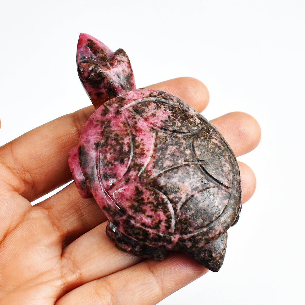 Stunning 596.00 Carats  Genuine Rhodonite Hand Carved  Crystal  Gemstone Turtle Carving