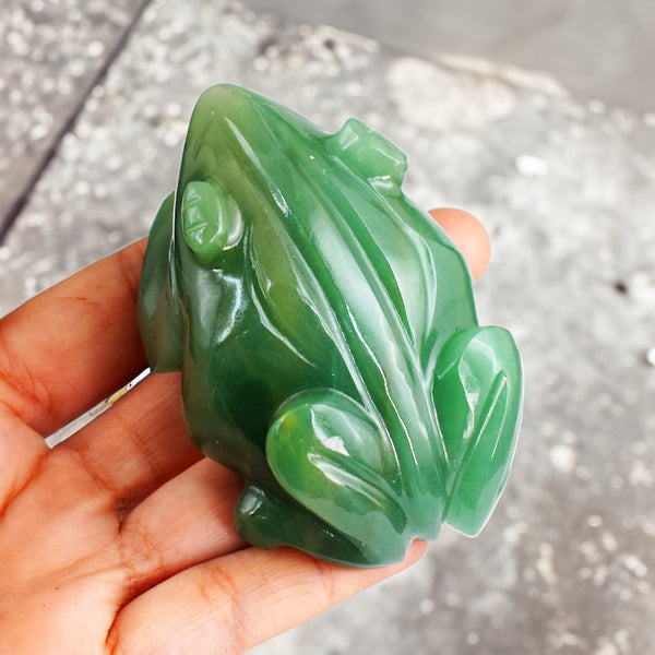 Exclusive 982.00 Cts Genuine Green Aventurine Hand Carved Crystal Gemstone Carving Frog