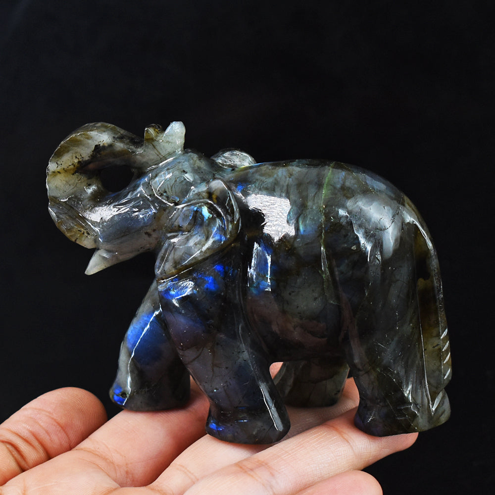 Blue Flash  Labradorite  1185.00 Cts Genuine  Hand Carved  Crystal Gemstone Carving Elephant