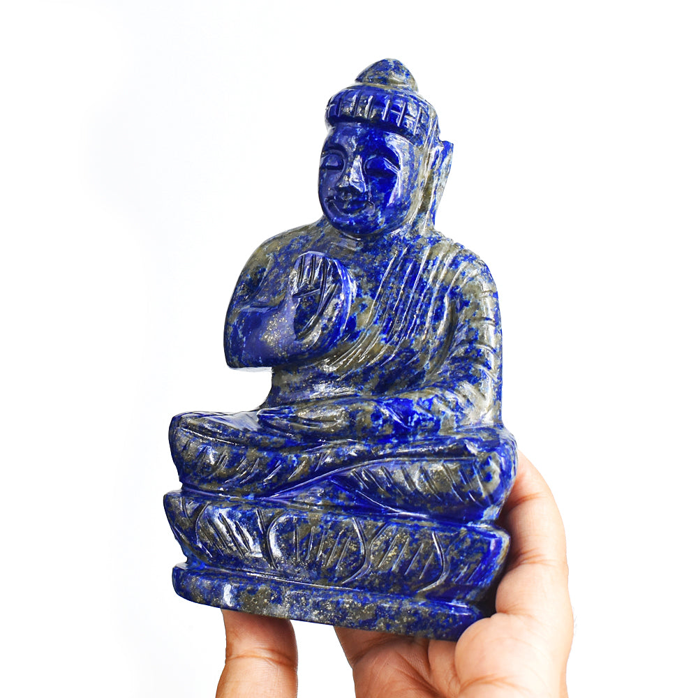 Exclusive 1963.00 Cts  Genuine Blue Lapis Lazuli Hand Carved Lord Buddha Gemstone Statue