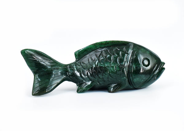Stunning 2260.00 Cts Genuine Green Jade Hand Carved  Crystal Gemstone Carving Fish