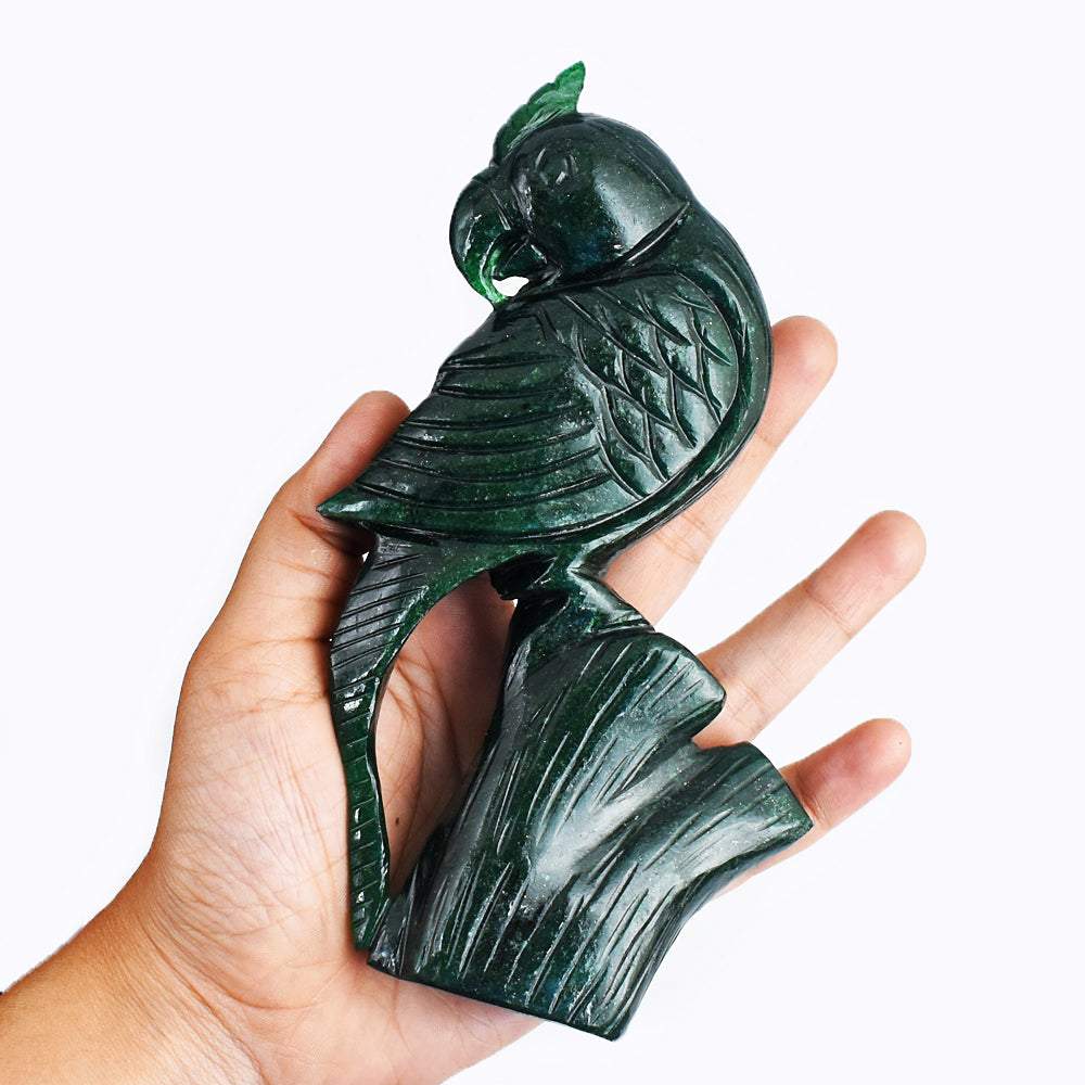 Designed 2170.00 Carats Genuine Green Jade Hand Carved Crystal Parrot Gemstone  Carving