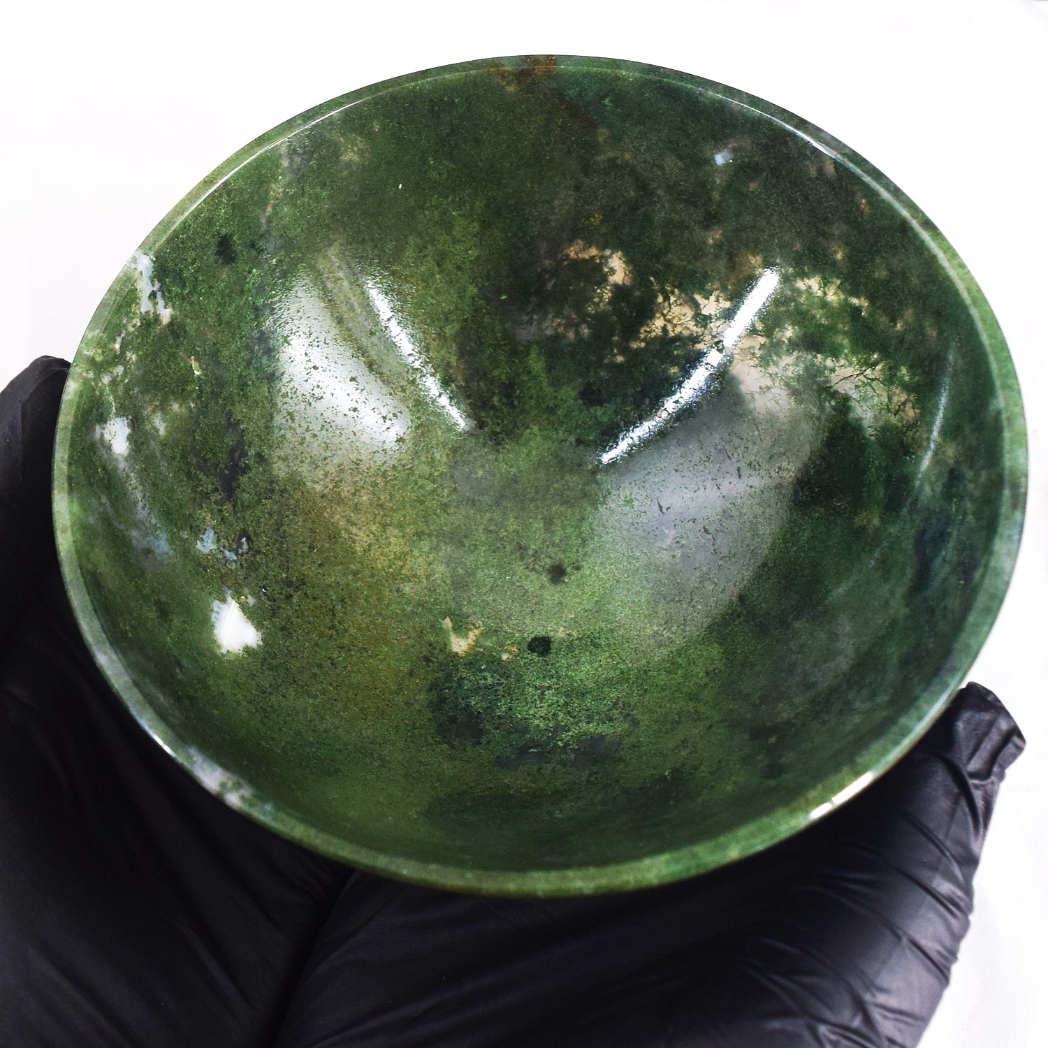 World Class Amazing 764.00 Carats Genuine Moss Agate Hand Carved Crystal Gemstone Carving Big Bowl
