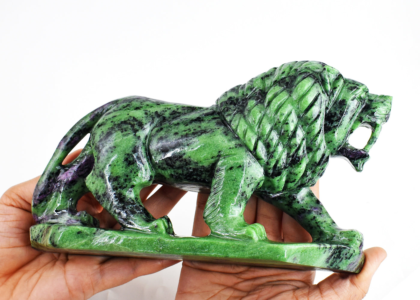 Exclusive  8295.00 Carats  Genuine  Ruby Zoisite Hand Carved  Crystal Gemstone Carving Lion