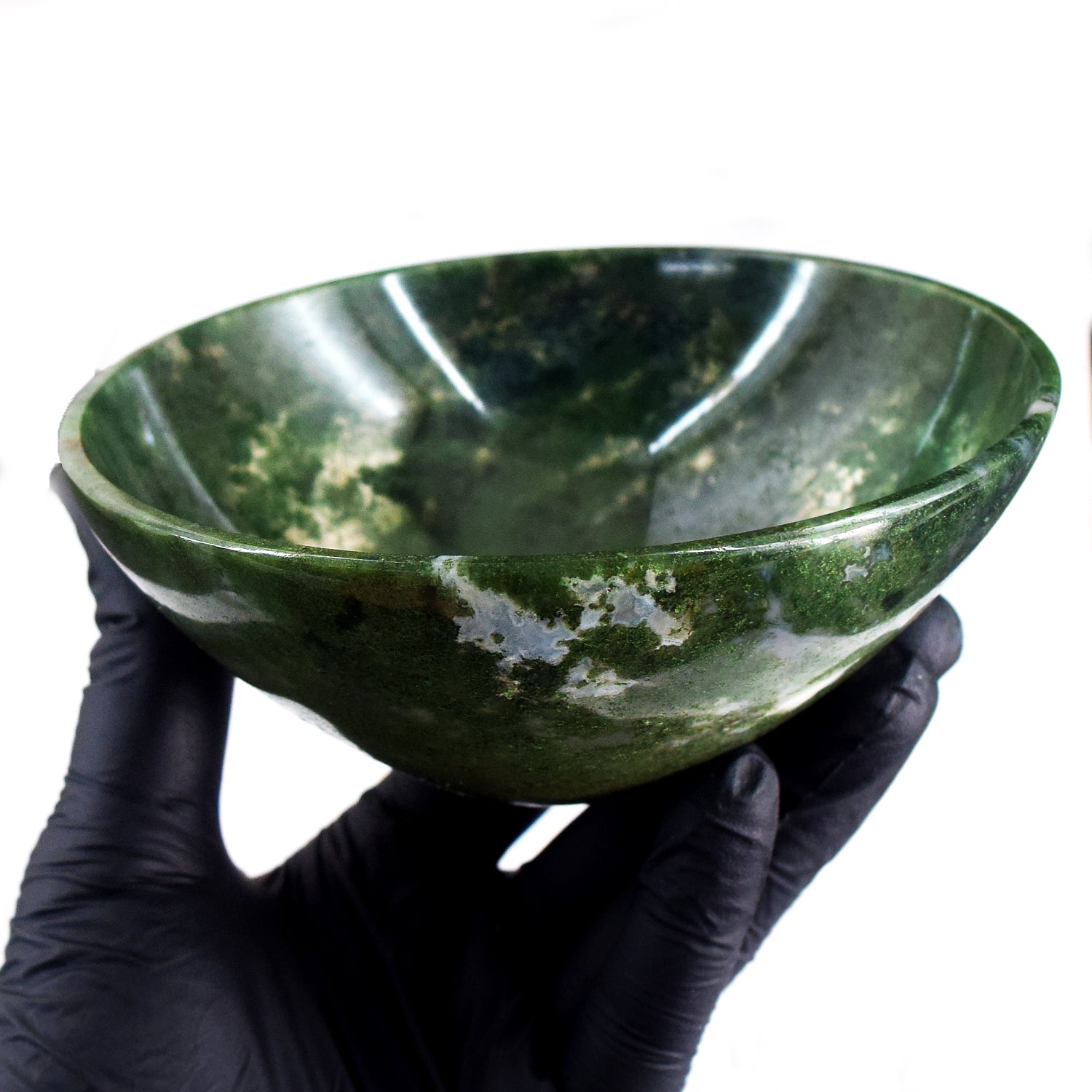 World Class Amazing 764.00 Carats Genuine Moss Agate Hand Carved Crystal Gemstone Carving Big Bowl