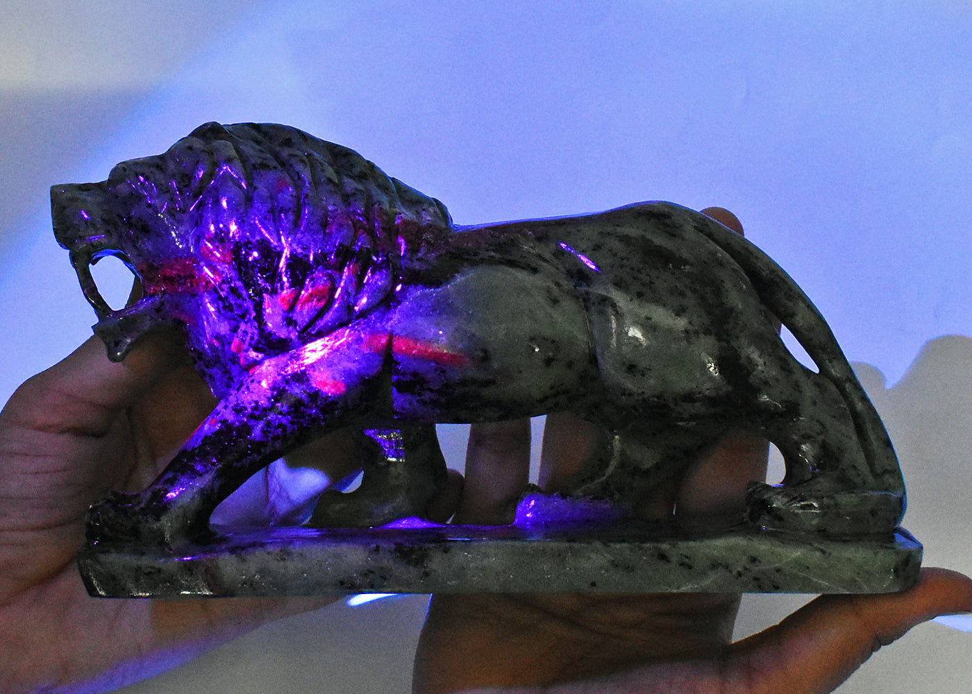 Exclusive  8295.00 Carats  Genuine  Ruby Zoisite Hand Carved  Crystal Gemstone Carving Lion