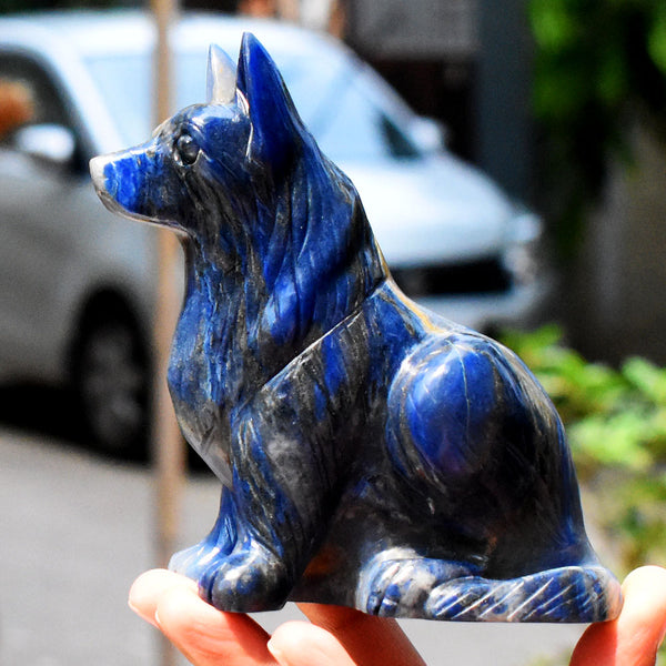 Natural 2391.00 Cts Genuine Blue Lapis Lazuli Crystal Hand Carved Wolf  Gemstone Carving