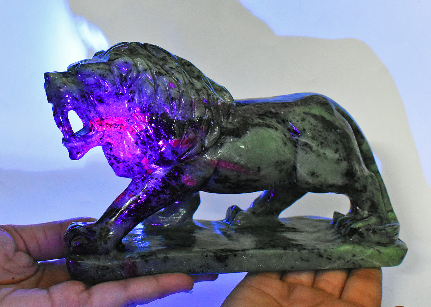 Exclusive  8295.00 Carats  Genuine  Ruby Zoisite Hand Carved  Crystal Gemstone Carving Lion